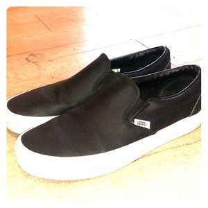 W 9.5 Vans black perforated leather slip-ons